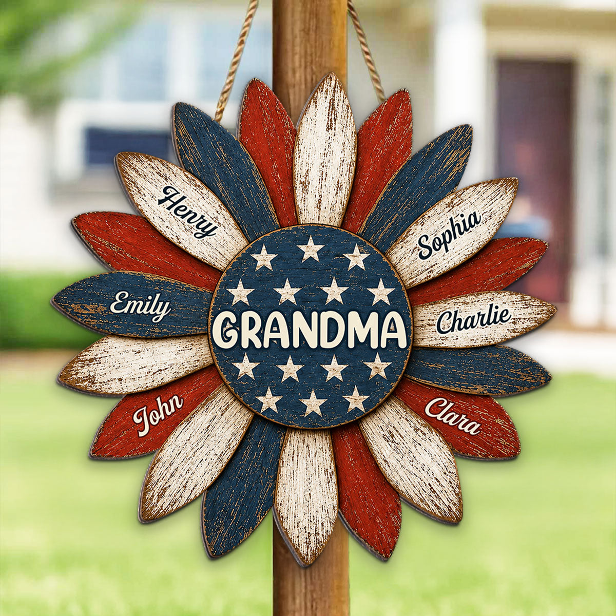 Grandma Nation Flag Sunflower America 250th Anniversary - Personalized Wood Sign - 250 Years Of Freedom, Patriotic Decoration
