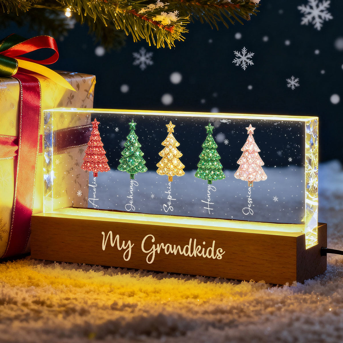 My Grandkids 3D Crystal Effect Christmas Tree - Personalized Acrylic Block Plaque LED Night Light - Christmas Gift for Grandma