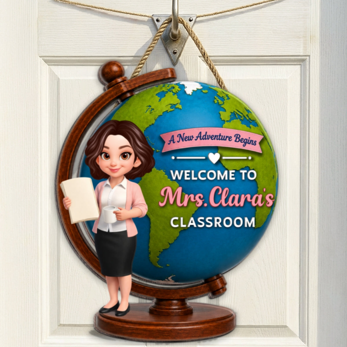 Globe Teacher Welcome - Personalized Door Hanger - Back To School Decoration