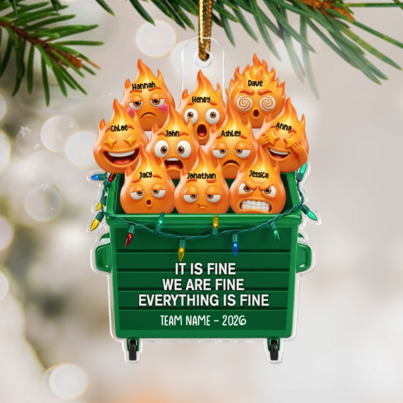 3D Effect Dumpster Fire Response Team - Personalized Acrylic Ornament - Funny Gift For Coworkers, Work Besties