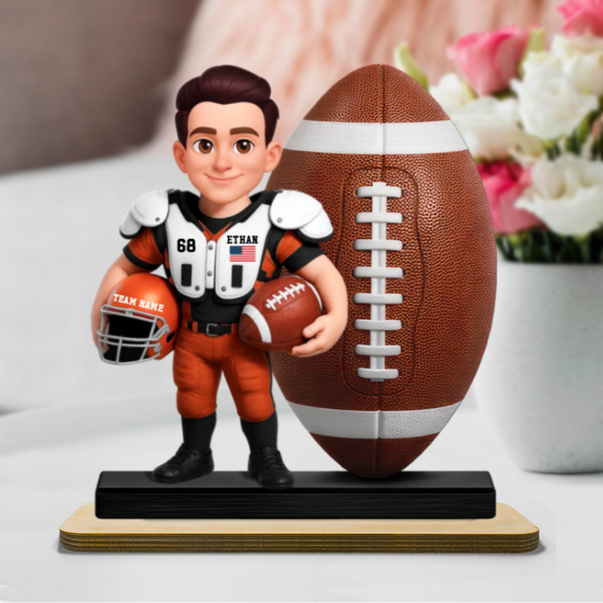 Proud American Football Player - Personalized 2-Layered Wooden Plaque - Gift For Football Players, Football Lovers