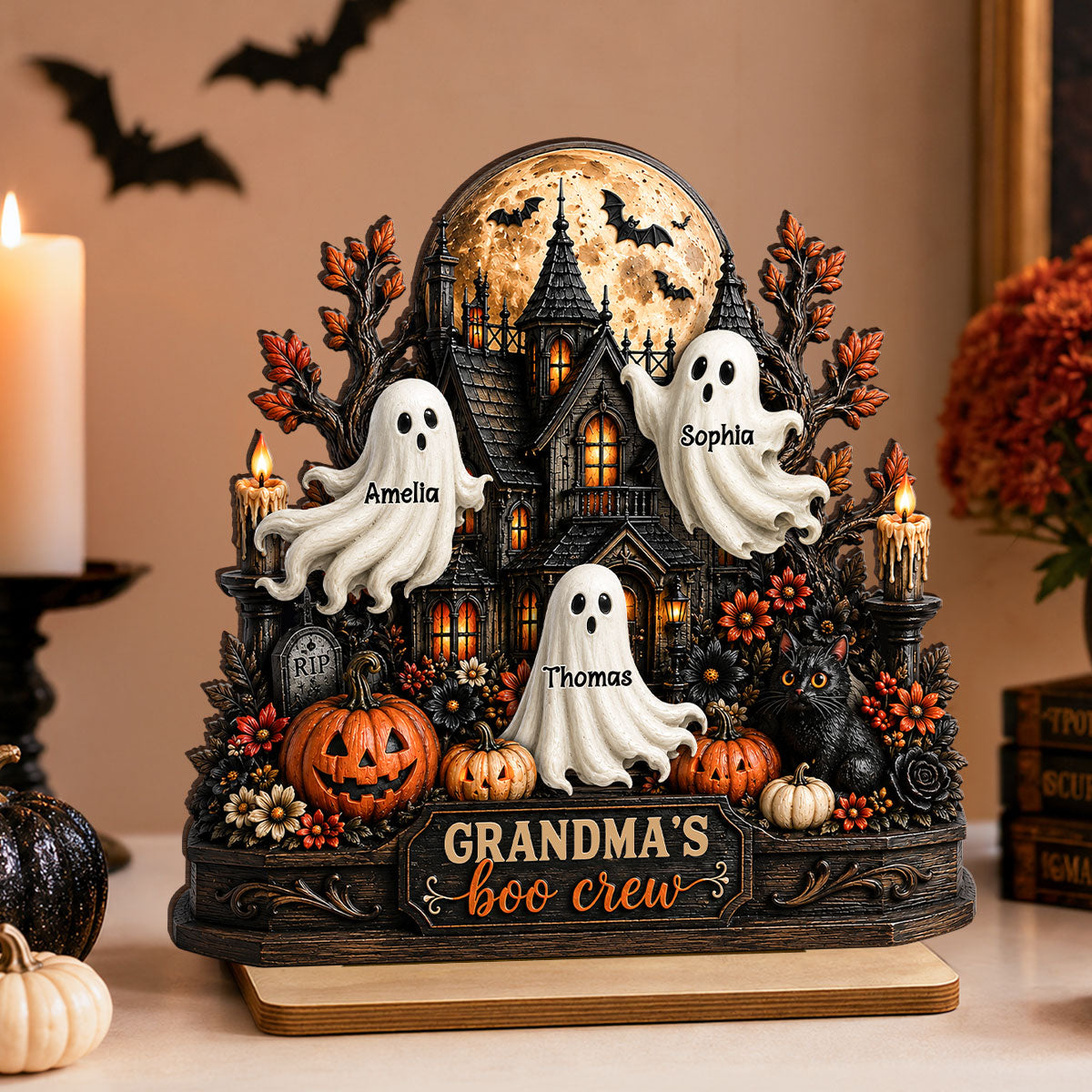 Grandma's Boo Crew - Personalized 2-Layered Wooden Plaque - Halloween Decor for Grandma