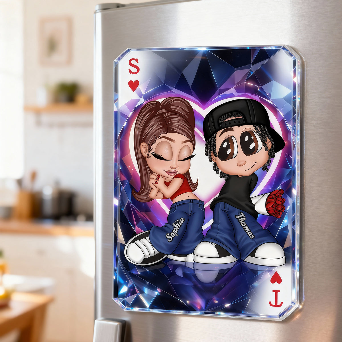 Y2K Couple King Queen Card - Personalized Acrylic Fridge Magnet - Heartfelt Valentine's Day Gift for Her, for Him