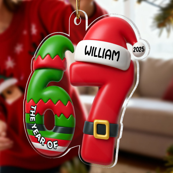 3D Shining Effect 67 Six Seven 2025 Slang Christmas - Personalized Acrylic Ornament - Funny Christmas Gift For Teen, Grandkid, Gen Alpha
