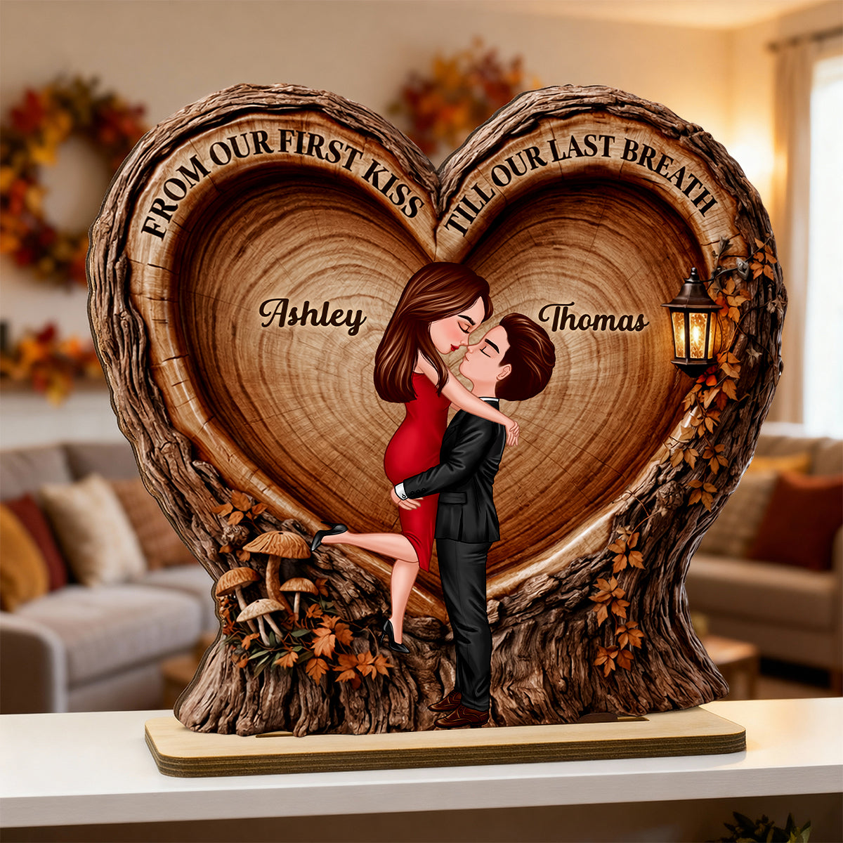 From Our 1st Kiss Till Our Last Breath Kissing Couple - Personalized Wooden Plaque - Heartfelt Rustic Gift for Her, for Him