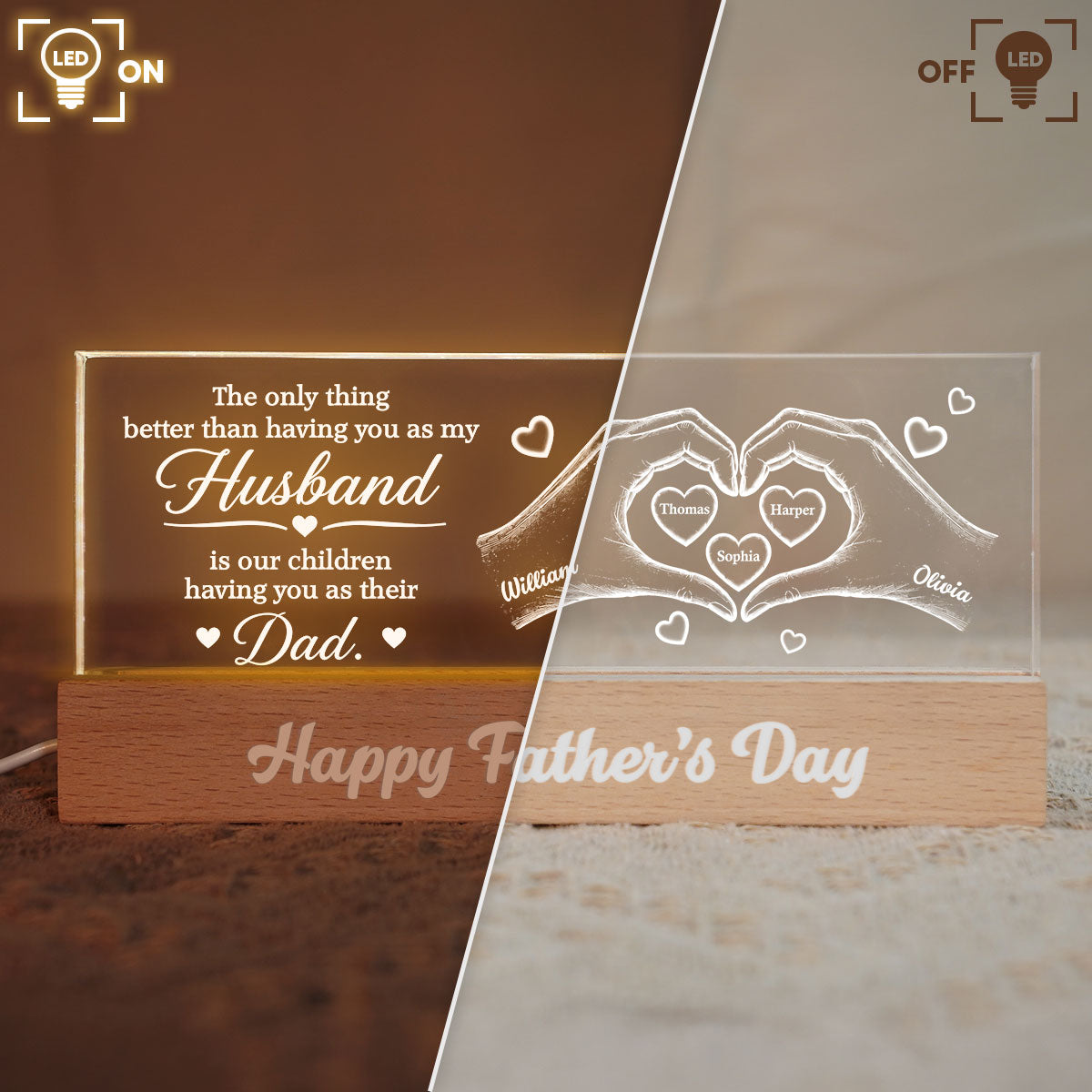 The Only Thing Having You As My Husband Hearts in Hands - Personalized Acrylic Block LED Night Light - Father's Day Gift For Husband