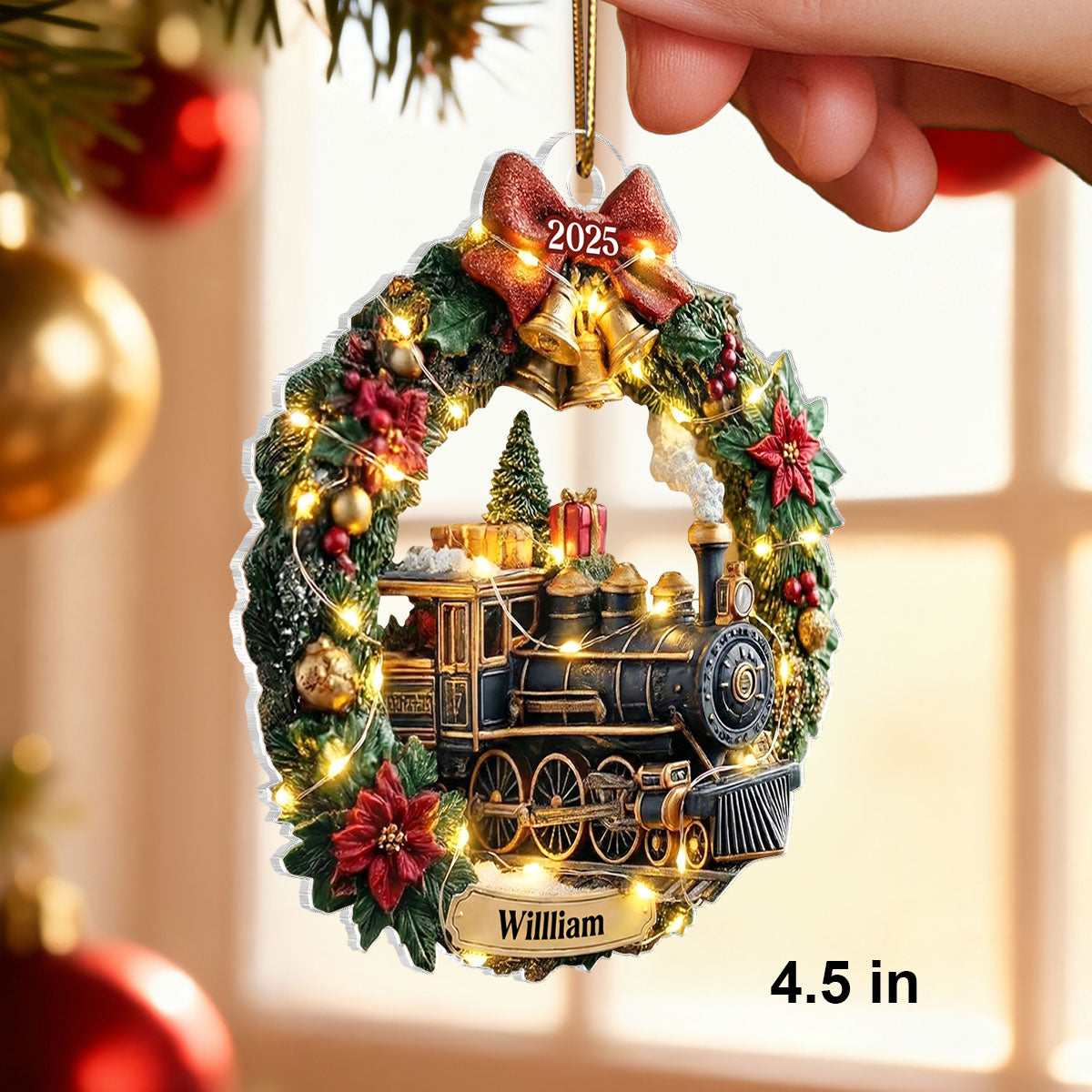 Christmas Train Family Keepsake Wreath - Personalized Acrylic Ornament - Christmas Gift For Kid, Family