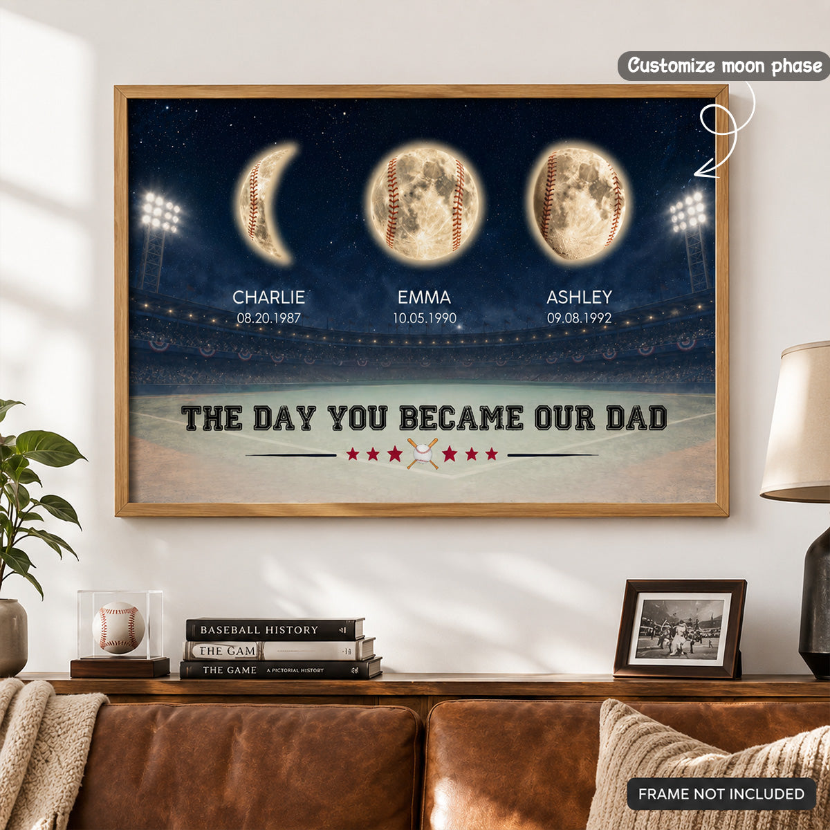 Baseball Dad Moon Phase - Personalized Poster - Father's Day gift for Dad
