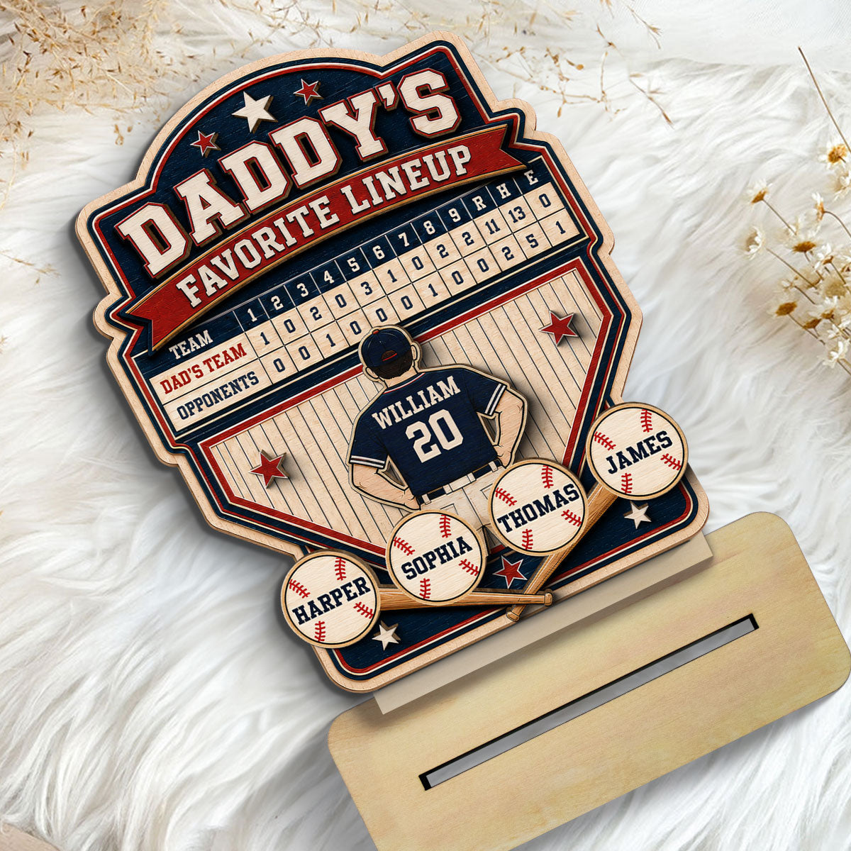 Baseball Dad Favorite Lineup - Personalized Wooden Plaque -  Gift for Dad, Husband