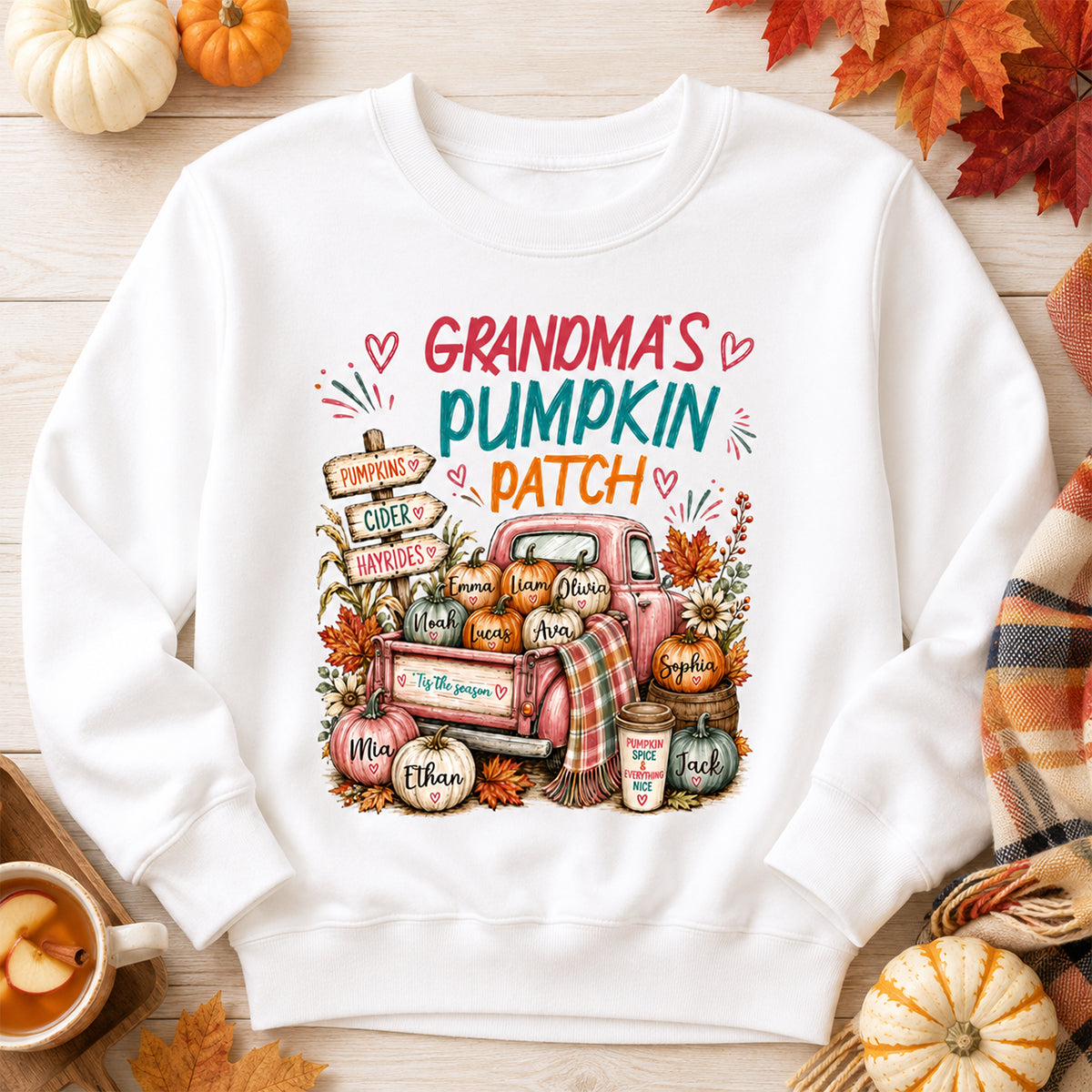 Grandma's Pumpkin Patch Preppy Coquette - Personalized Shirt - Trendy Fall Tee for Grandma