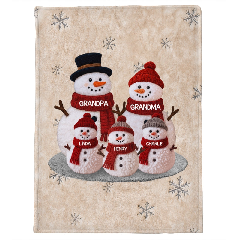 Christmas Grandma Grandkids Snowman Together - Personalized Fleece Blanket - Gift For Grandparents, Grandkids, Granddaughter, Grandson