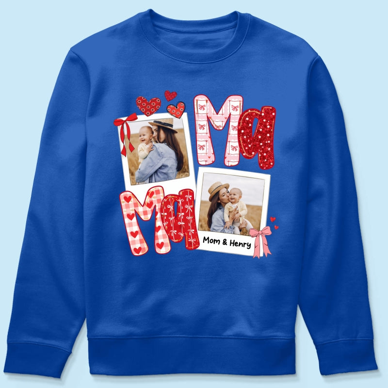 Preppy Mama Valentine Glitter Effect Photo - Personalized Shirt - Heartfelt Gift for Mom
