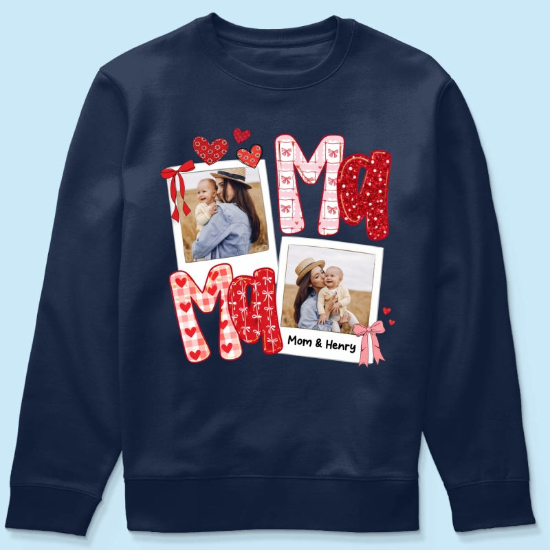 Preppy Mama Valentine Glitter Effect Photo - Personalized Shirt - Heartfelt Gift for Mom