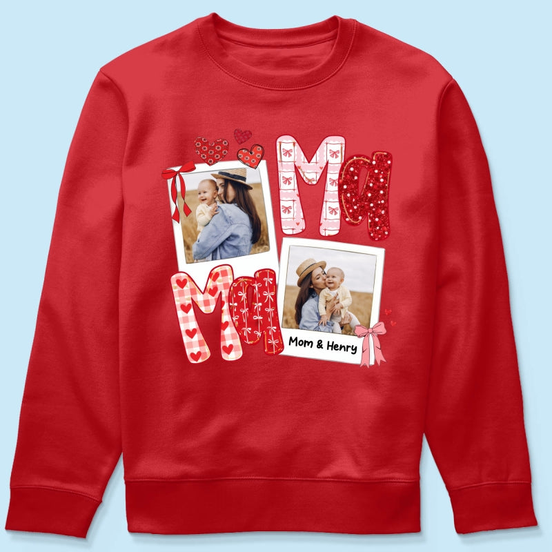Preppy Mama Valentine Glitter Effect Photo - Personalized Shirt - Heartfelt Gift for Mom
