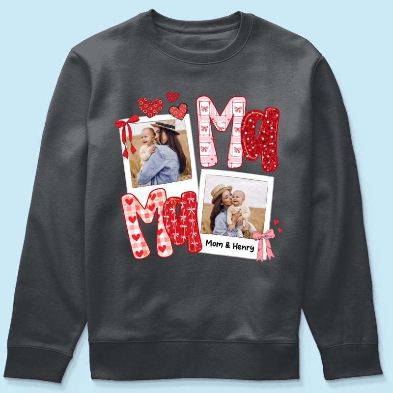 Preppy Mama Valentine Glitter Effect Photo - Personalized Shirt - Heartfelt Gift for Mom