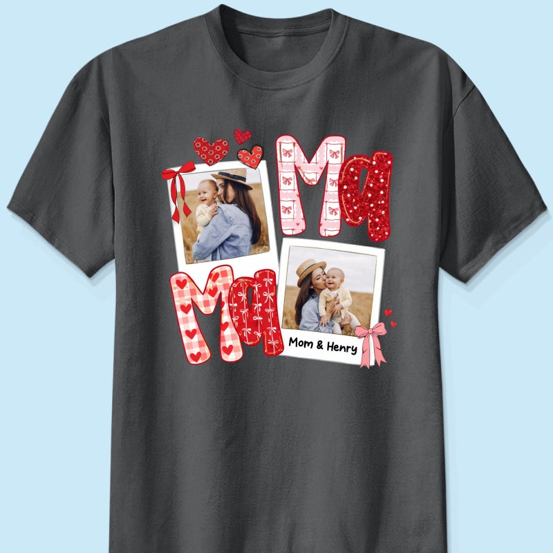 Preppy Mama Valentine Glitter Effect Photo - Personalized Shirt - Heartfelt Gift for Mom