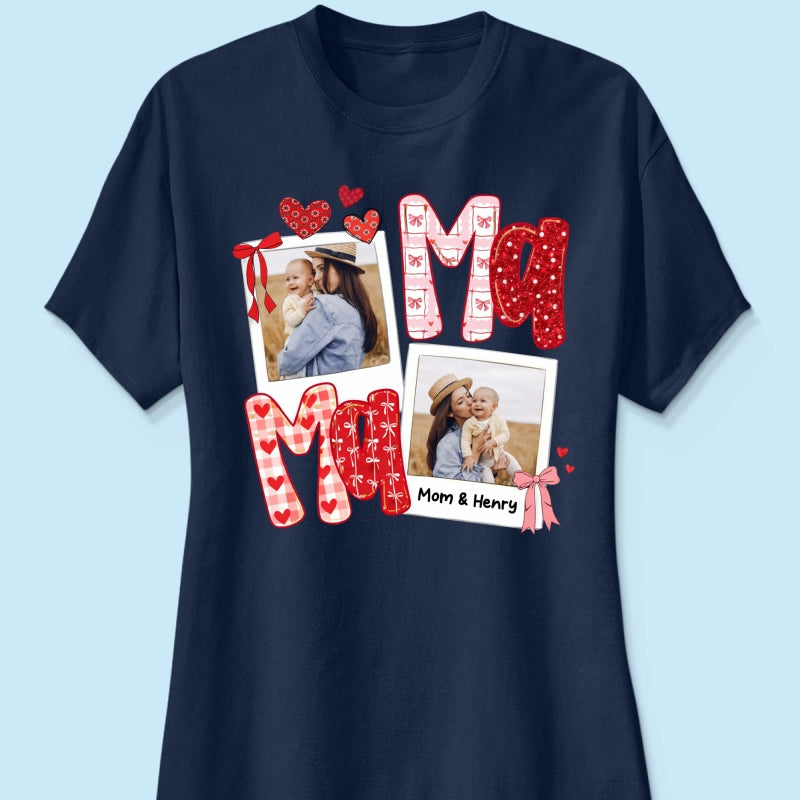 Preppy Mama Valentine Glitter Effect Photo - Personalized Shirt - Heartfelt Gift for Mom