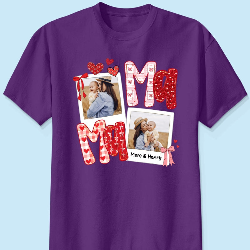 Preppy Mama Valentine Glitter Effect Photo - Personalized Shirt - Heartfelt Gift for Mom