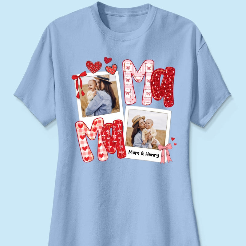 Preppy Mama Valentine Glitter Effect Photo - Personalized Shirt - Heartfelt Gift for Mom