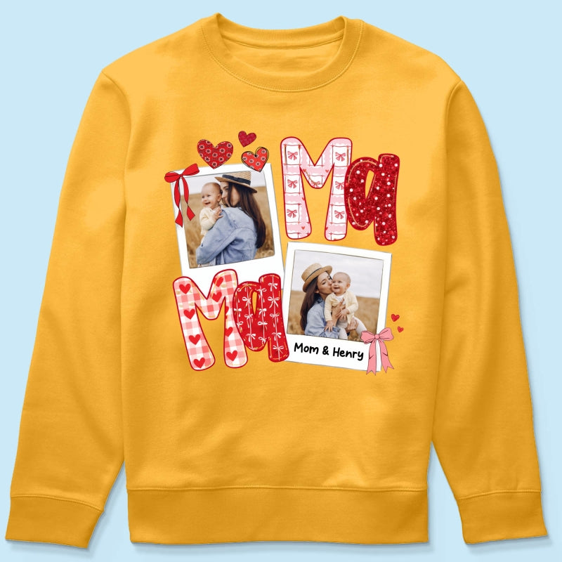 Preppy Mama Valentine Glitter Effect Photo - Personalized Shirt - Heartfelt Gift for Mom