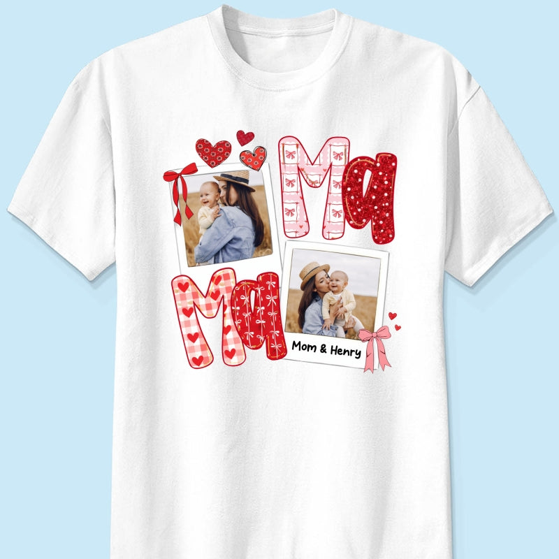 Preppy Mama Valentine Glitter Effect Photo - Personalized Shirt - Heartfelt Gift for Mom