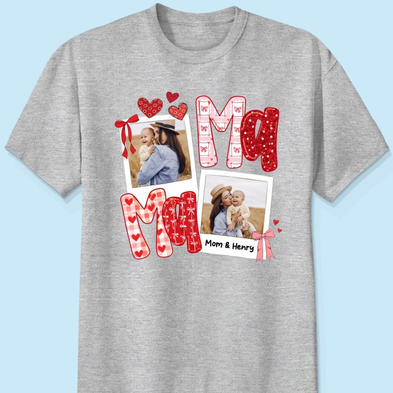Preppy Mama Valentine Glitter Effect Photo - Personalized Shirt - Heartfelt Gift for Mom