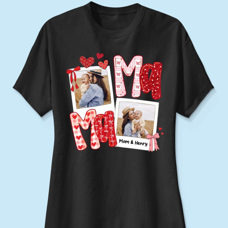 Preppy Mama Valentine Glitter Effect Photo - Personalized Shirt - Heartfelt Gift for Mom