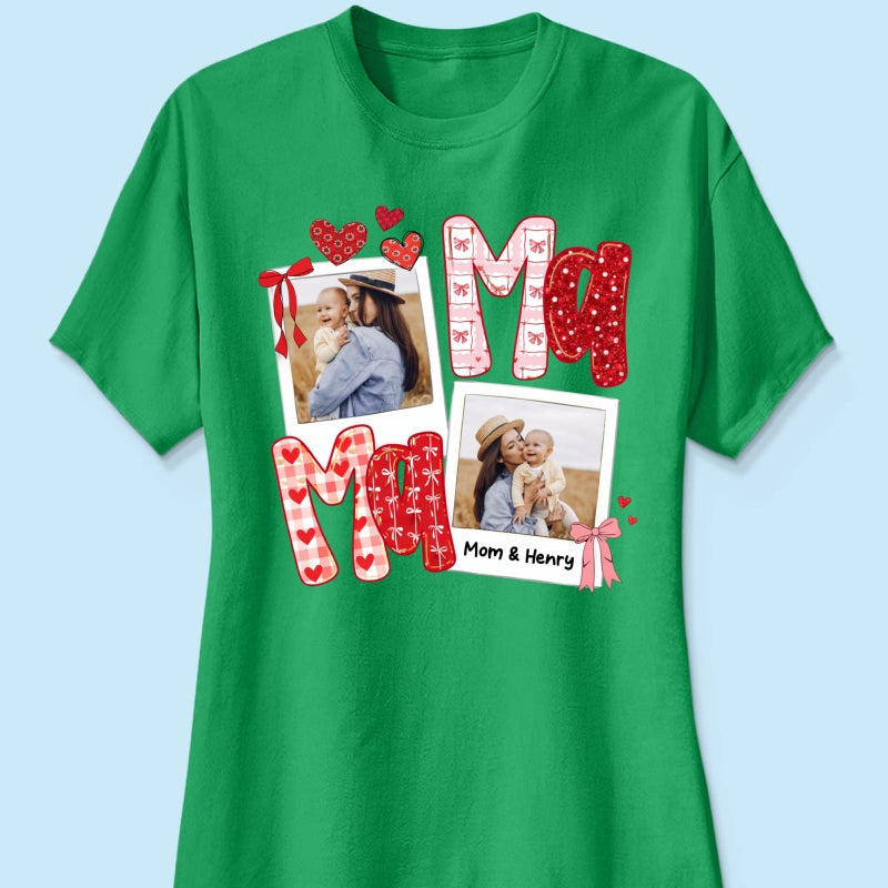 Preppy Mama Valentine Glitter Effect Photo - Personalized Shirt - Heartfelt Gift for Mom
