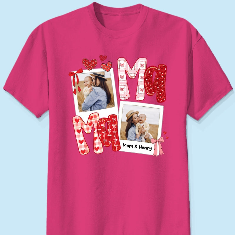 Preppy Mama Valentine Glitter Effect Photo - Personalized Shirt - Heartfelt Gift for Mom