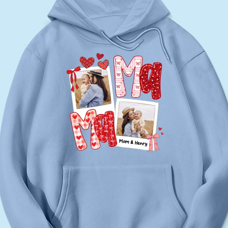 Preppy Mama Valentine Glitter Effect Photo - Personalized Shirt - Heartfelt Gift for Mom