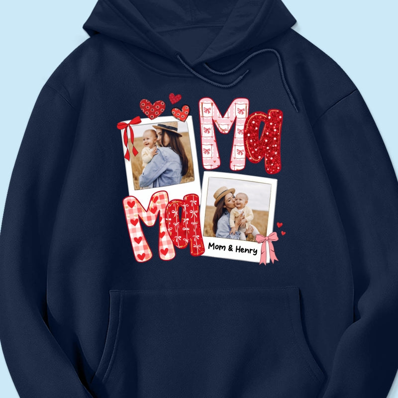 Preppy Mama Valentine Glitter Effect Photo - Personalized Shirt - Heartfelt Gift for Mom