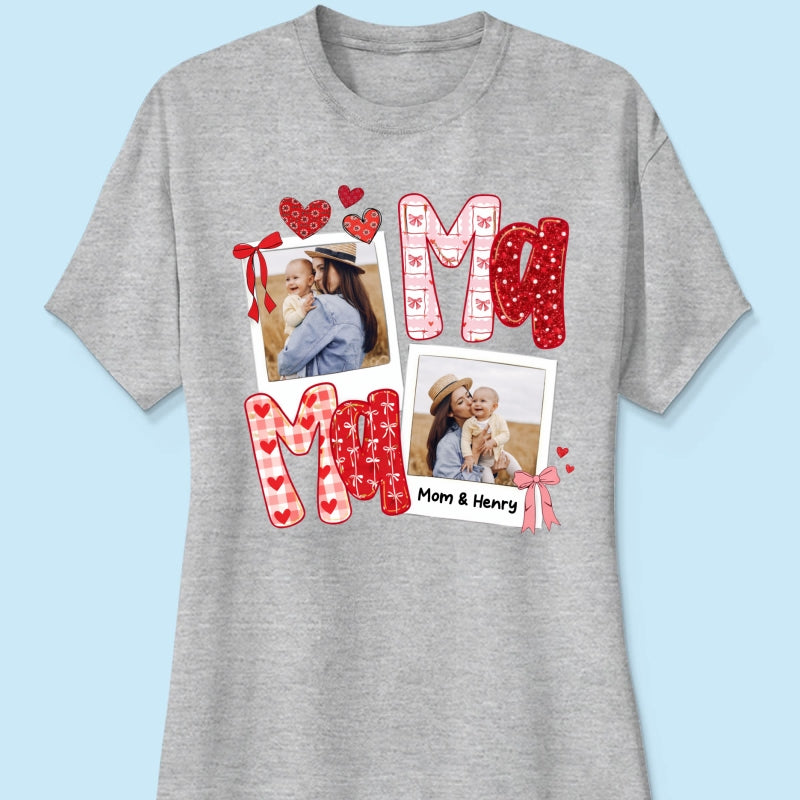 Preppy Mama Valentine Glitter Effect Photo - Personalized Shirt - Heartfelt Gift for Mom
