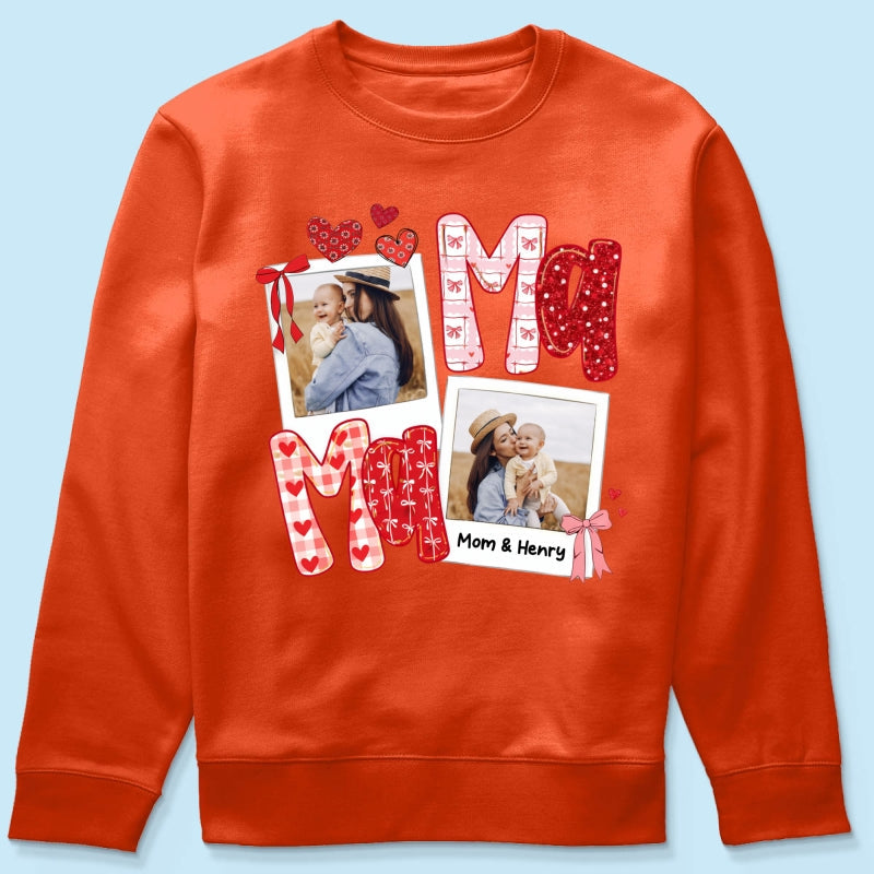 Preppy Mama Valentine Glitter Effect Photo - Personalized Shirt - Heartfelt Gift for Mom