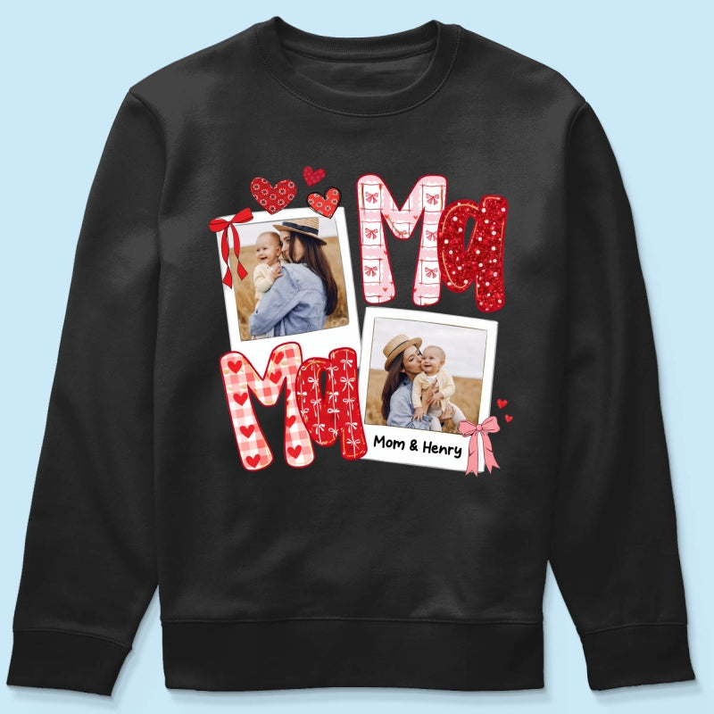 Preppy Mama Valentine Glitter Effect Photo - Personalized Shirt - Heartfelt Gift for Mom