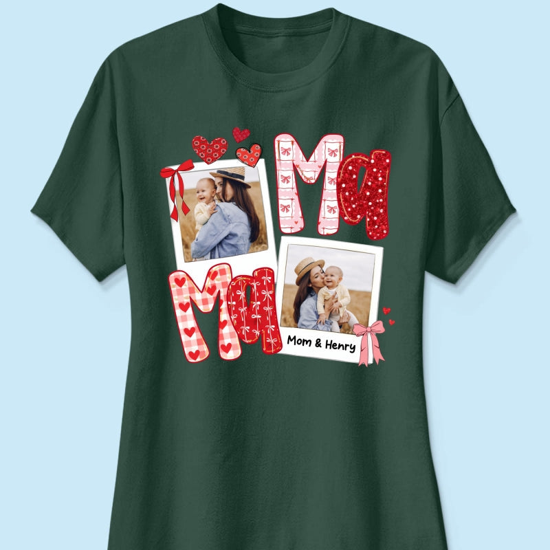 Preppy Mama Valentine Glitter Effect Photo - Personalized Shirt - Heartfelt Gift for Mom