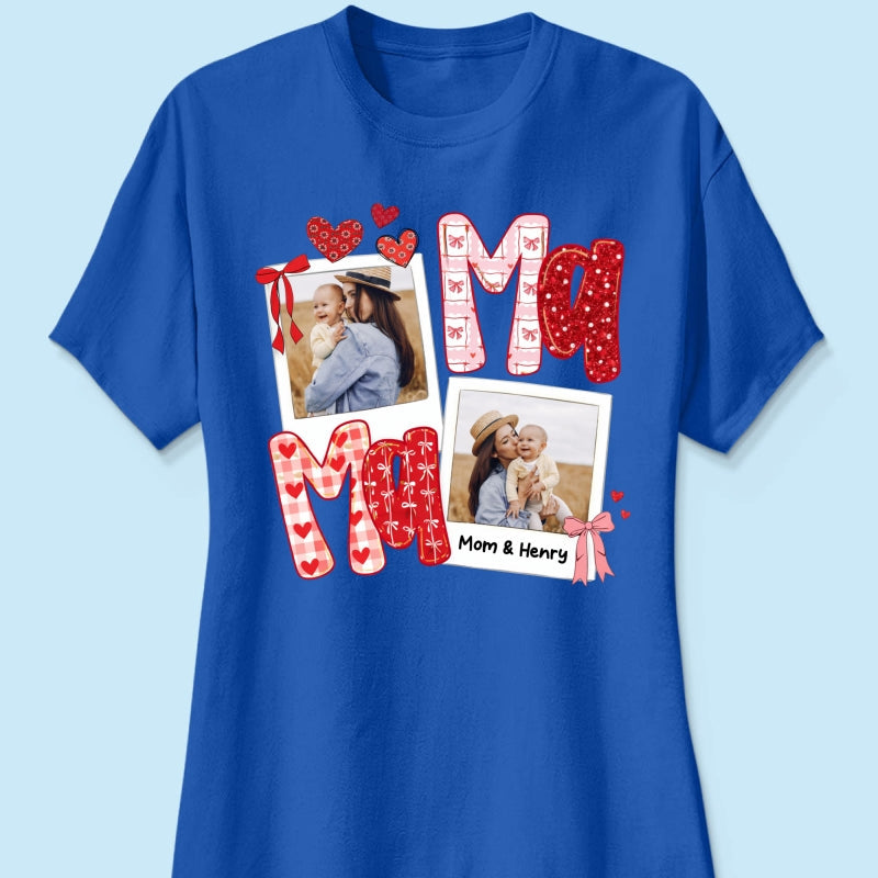 Preppy Mama Valentine Glitter Effect Photo - Personalized Shirt - Heartfelt Gift for Mom