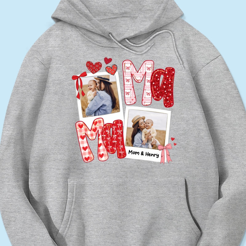 Preppy Mama Valentine Glitter Effect Photo - Personalized Shirt - Heartfelt Gift for Mom
