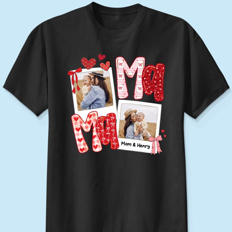 Preppy Mama Valentine Glitter Effect Photo - Personalized Shirt - Heartfelt Gift for Mom
