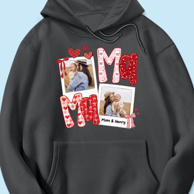 Preppy Mama Valentine Glitter Effect Photo - Personalized Shirt - Heartfelt Gift for Mom