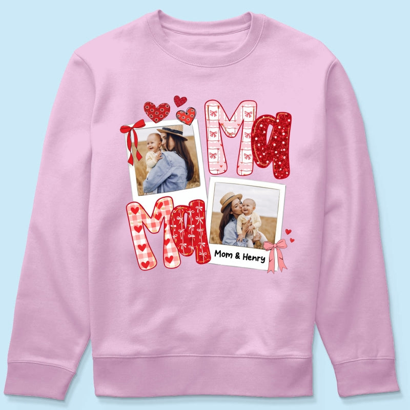 Preppy Mama Valentine Glitter Effect Photo - Personalized Shirt - Heartfelt Gift for Mom