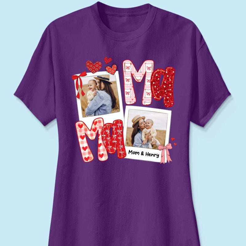 Preppy Mama Valentine Glitter Effect Photo - Personalized Shirt - Heartfelt Gift for Mom