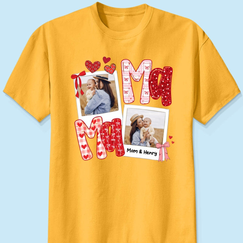 Preppy Mama Valentine Glitter Effect Photo - Personalized Shirt - Heartfelt Gift for Mom