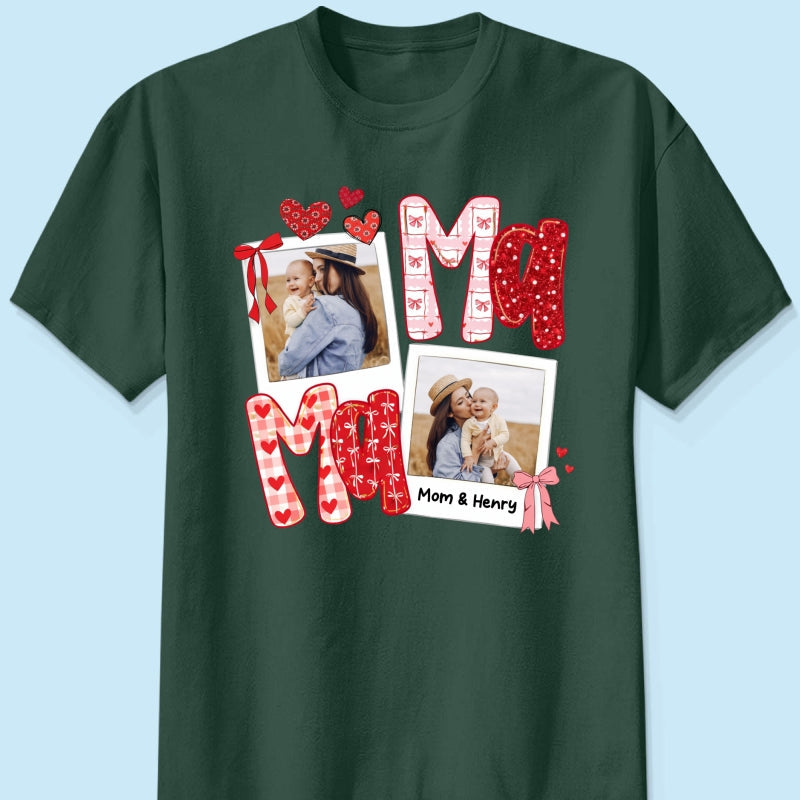 Preppy Mama Valentine Glitter Effect Photo - Personalized Shirt - Heartfelt Gift for Mom