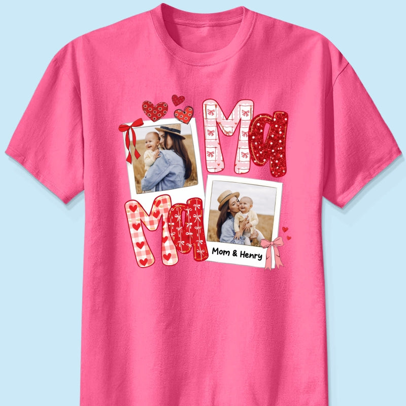 Preppy Mama Valentine Glitter Effect Photo - Personalized Shirt - Heartfelt Gift for Mom