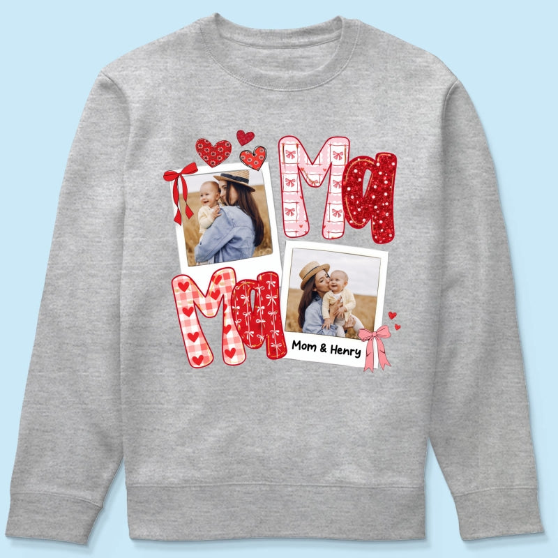 Preppy Mama Valentine Glitter Effect Photo - Personalized Shirt - Heartfelt Gift for Mom