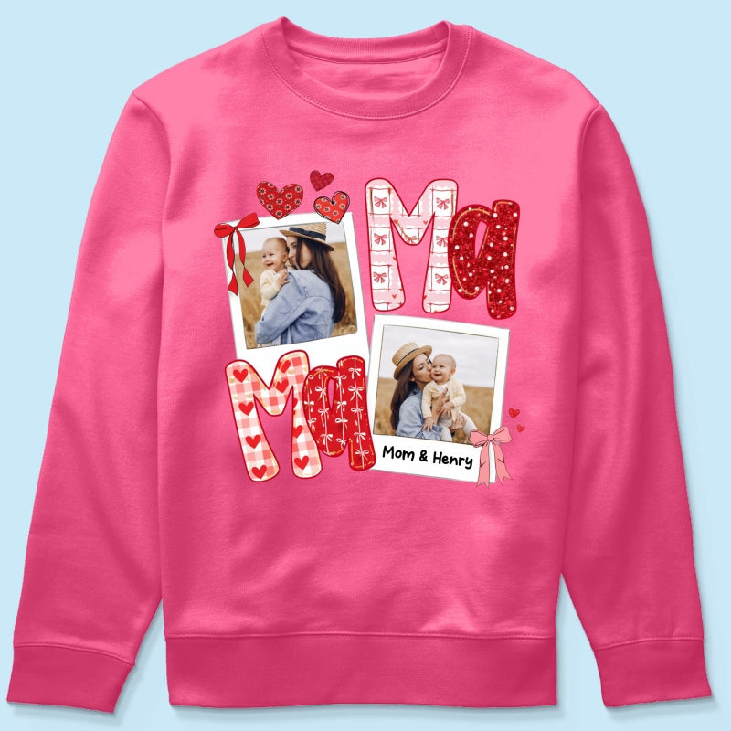 Preppy Mama Valentine Glitter Effect Photo - Personalized Shirt - Heartfelt Gift for Mom