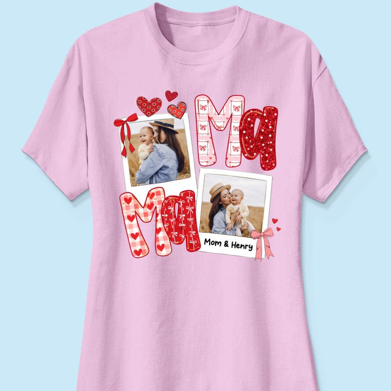 Preppy Mama Valentine Glitter Effect Photo - Personalized Shirt - Heartfelt Gift for Mom
