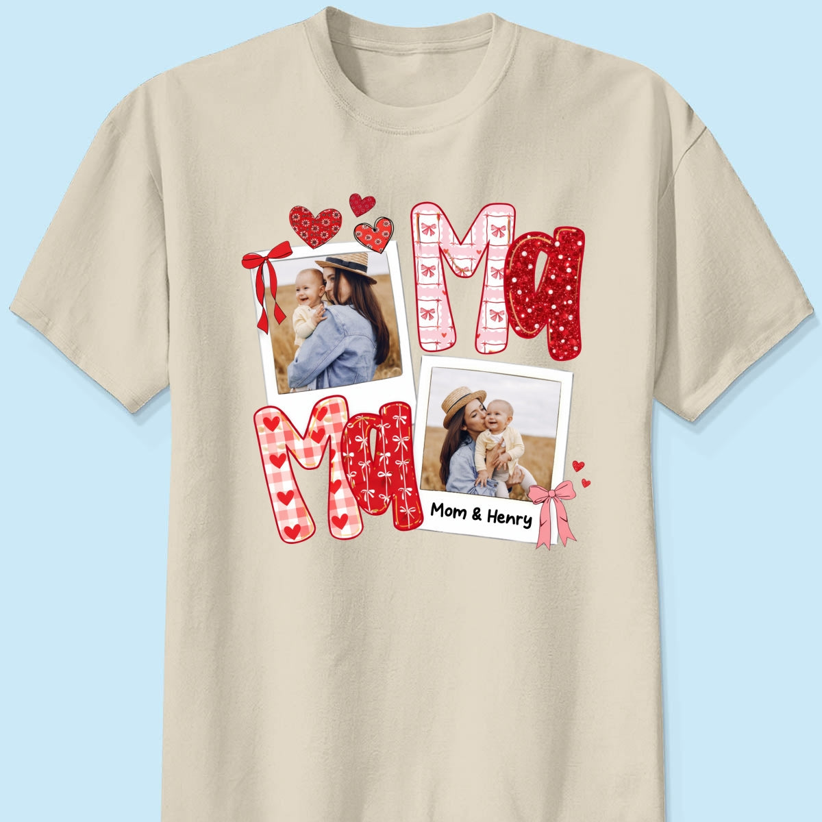 Preppy Mama Valentine Glitter Effect Photo - Personalized Shirt - Heartfelt Gift for Mom
