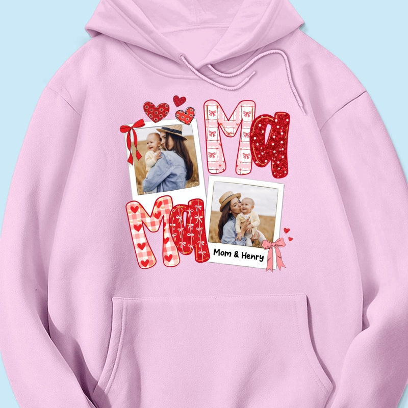 Preppy Mama Valentine Glitter Effect Photo - Personalized Shirt - Heartfelt Gift for Mom