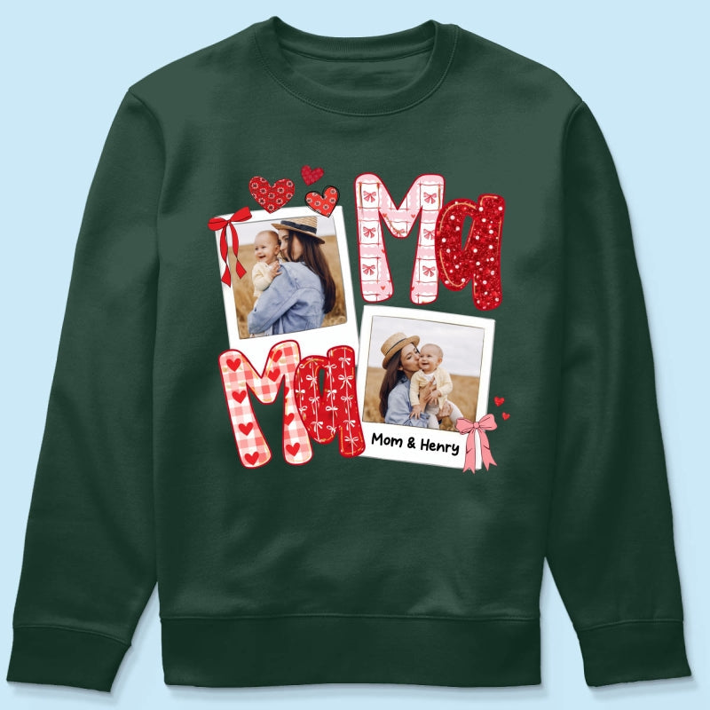 Preppy Mama Valentine Glitter Effect Photo - Personalized Shirt - Heartfelt Gift for Mom